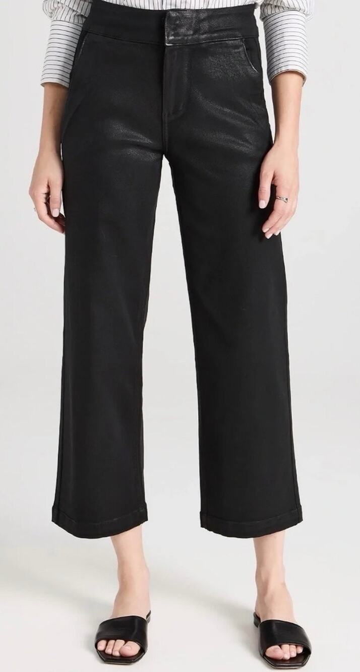 PAIGE Nellie Trouser Wide Leg Cropped Black Coated Pants Women's 24